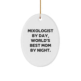 Mixologist Gifts from Friends - 'Mixologist By Day, World's Best Mom By Night.' Oval Ornament for Christmas - Image 1